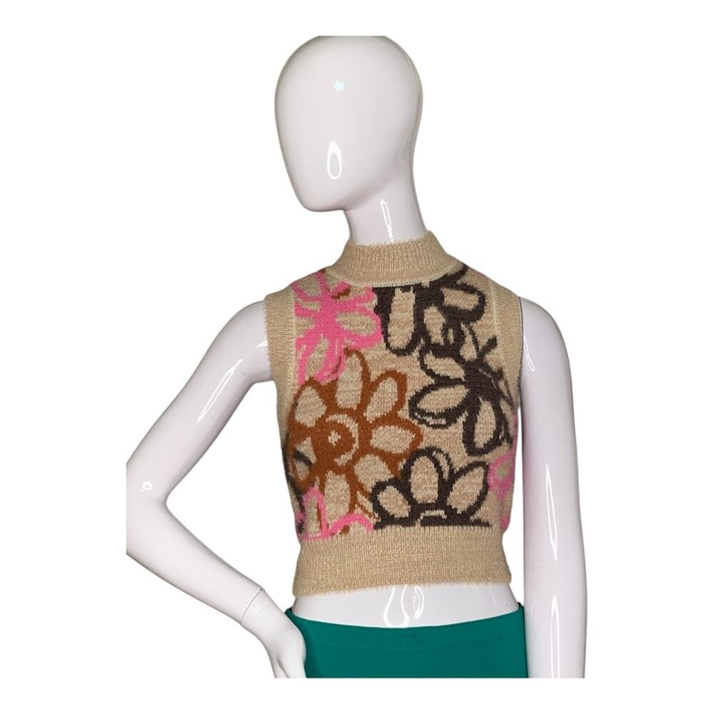 Pacsun LA Hearts NWT The Katie Sleeveless Mock Neck Top Floral Tan Size XS